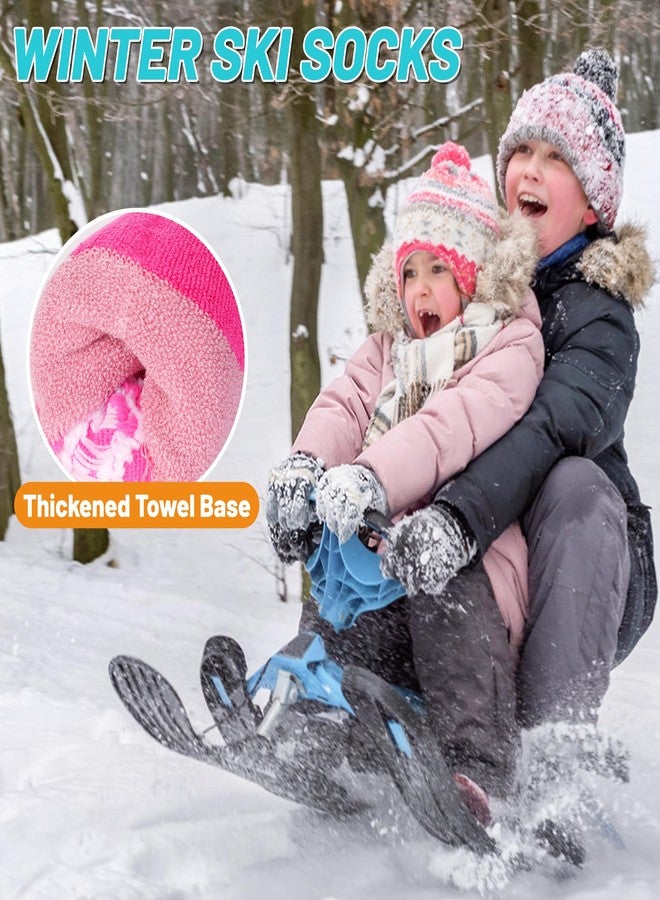 GRPSKCOS Kids Ski Socks 2 Pairs Girls Warm Thick Snow Socks for 3-12 Years Boys Girls(01 Pink+Blue, 7-12 Years) - Image 4